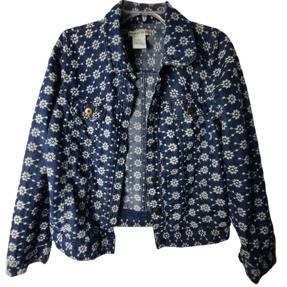 Bamboo Traders Embroidered white flowers on a denim jacket - Picture 3 of 12